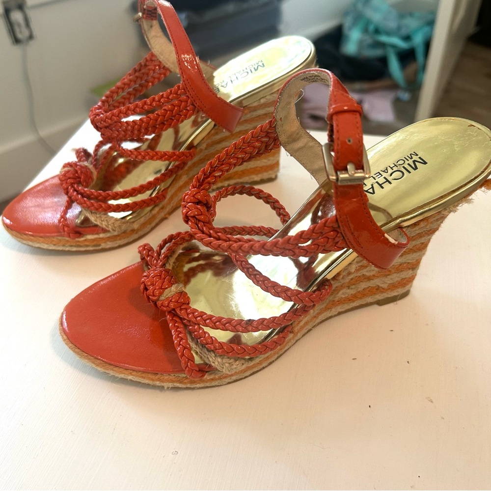 Michael Kors Orange Braided Wedge Sandals